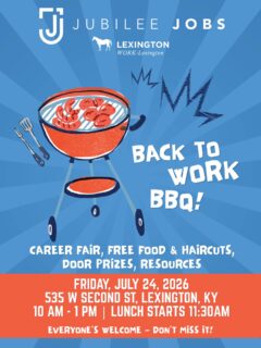 🔥 BACK TO WORK BBQ IS COMING! 🔥 
Join us at our career fair this Friday! 

✔️ Career Fair 
✔️ Free Food & Haircuts 
✔️ Door Prizes 
✔️ Resources to help you land your next job 

🗓️ Friday, July 24, 2026
📍 535 W Second St, Lexington, KY
⏰ 10am - 1pm | Lunch starts at 11:30am

Bring a friend and don’t miss it!🎉 
#jubileejobs #lexington #careerfair #community