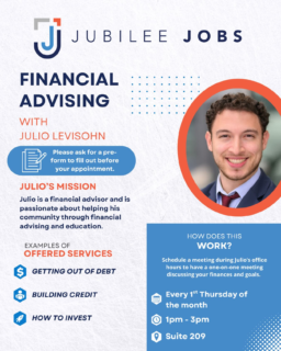 Have questions about your finances? Julio can help! 

📢 Updated Financial Advising Hours: Every 1st Thursday of the month from 1-3pm. 

Stop by THIS THURSDAY to speak with him about any questions you may have concerning debt, building credit, how to invest, and more. 💵💼
